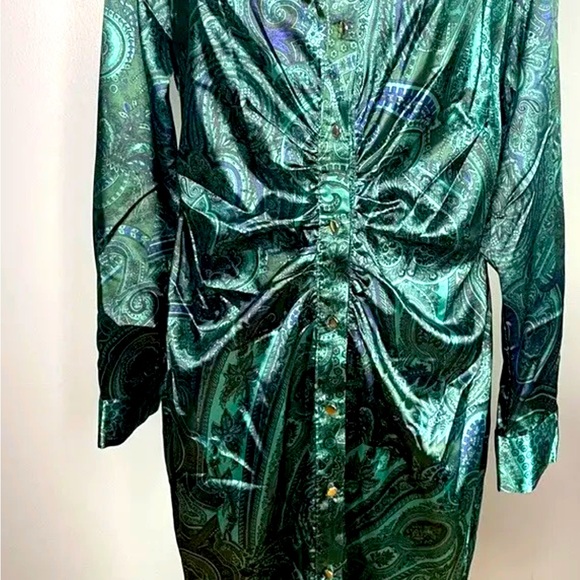 ZARA NWT SS21 WOMAN PRINTED SHIRT DRESS Color “Bottle Green” Size Large - Picture 2 of 9
